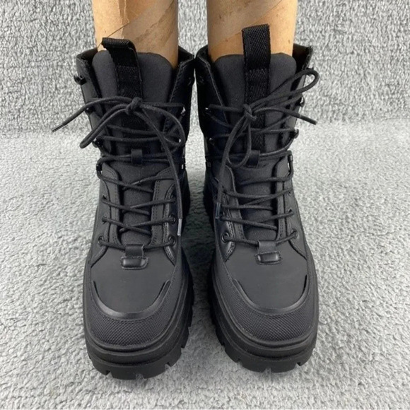 ZARA CHUNKY Ankle Womens‎ 9 Boots Black Combat Shoes Lace Up Platform Wedge - Picture 4 of 16